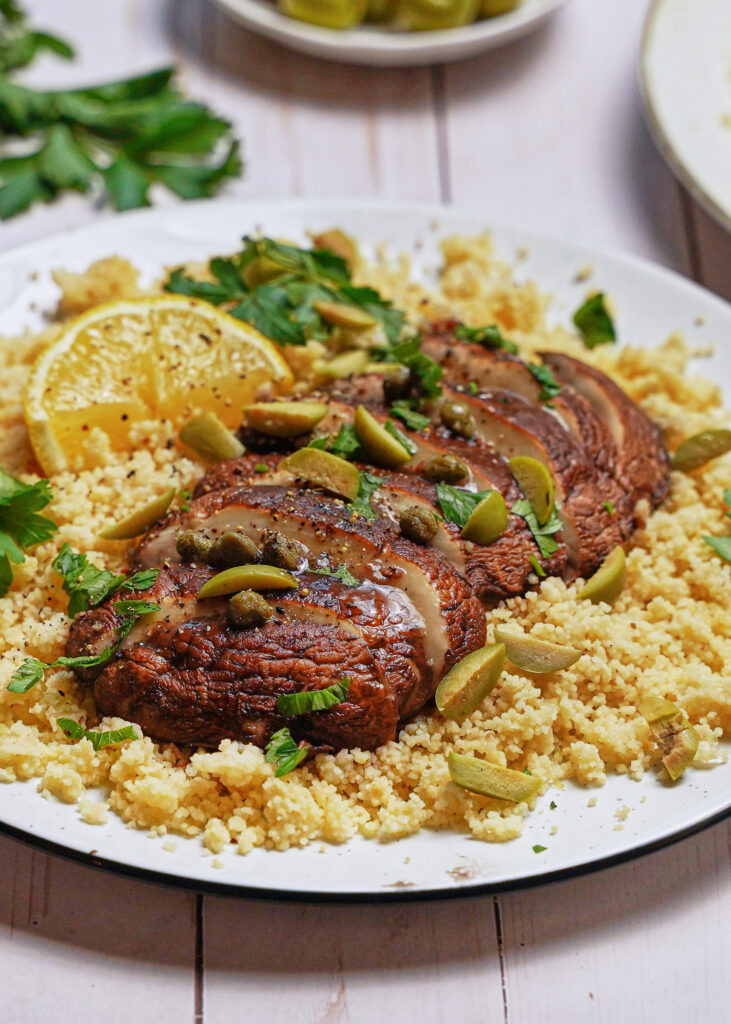 lemon and olive portobellos and couscous